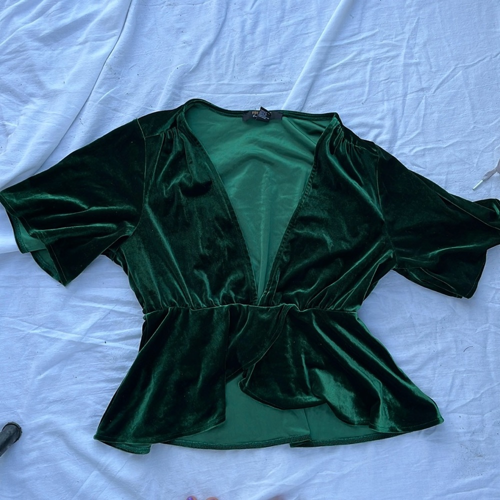 Forever 21 Green velvet blouse medium
